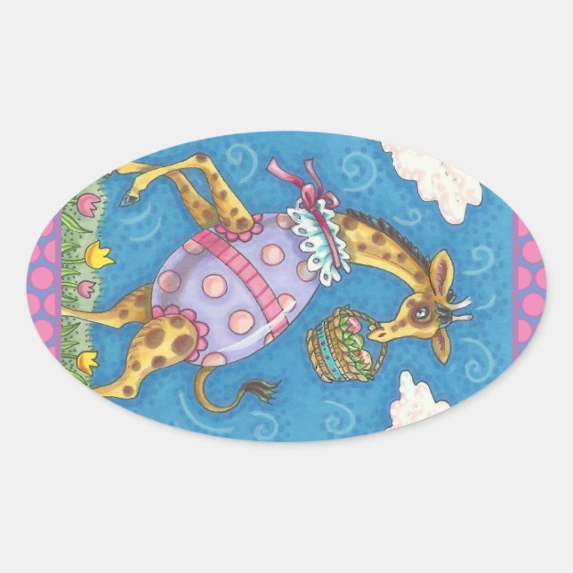 ADESIVO OVAL GIRAFFE E TULIPS DE OVOS A LESTE, PRIMAVERA (Frente)