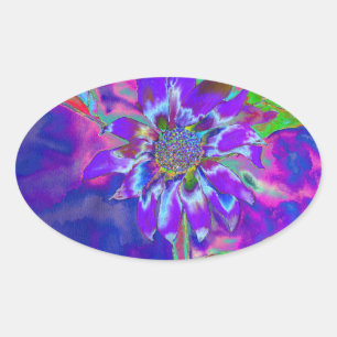 Adesivo Oval girassol azul-abstrato   retro funky