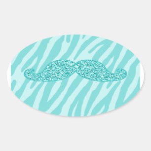 ADESIVO OVAL GIRLY TEAL GLITTER MUSTACHE ZEBRA STRIPES