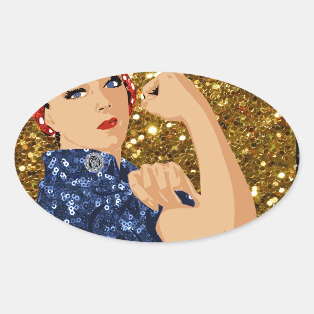 Adesivo Oval glitter rosie, o rivete (Frente)
