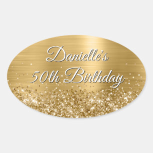 Adesivo Oval Glittery Gold Foil 50th Birthday