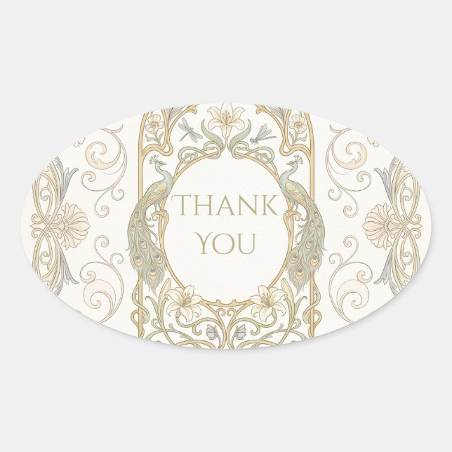 Adesivo Oval Gold Baroque Obrigado (Frente)