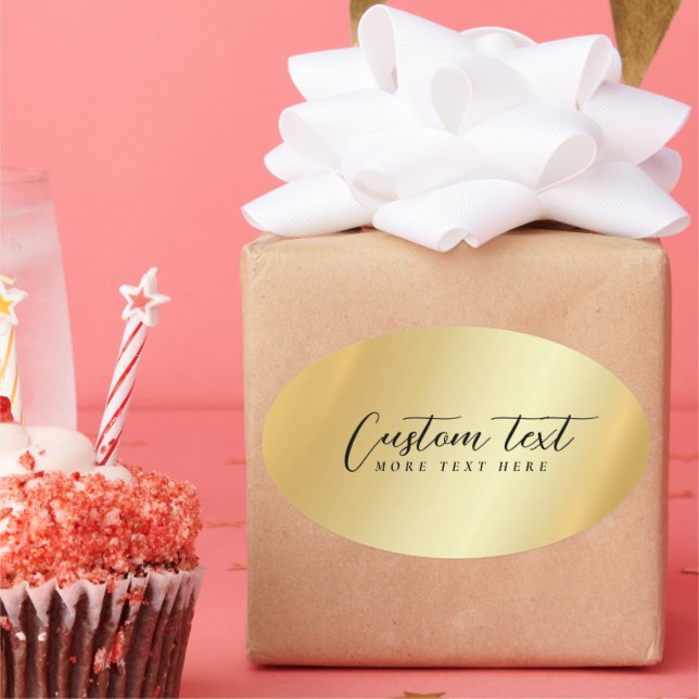 Adesivo Oval Gold Template Your Custom Text Elegant Handwritten (Festa)