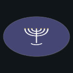 Adesivo Oval Gráfico Dourado do Marinho Branco Moderno Menorah<br><div class="desc">Hebraico Menorah Sticker. Marinho,  Branco,  Dourado. Transferível e personalizável.</div>