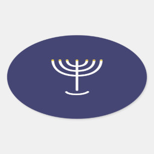 Adesivo Oval Gráfico Dourado do Marinho Branco Moderno Menorah