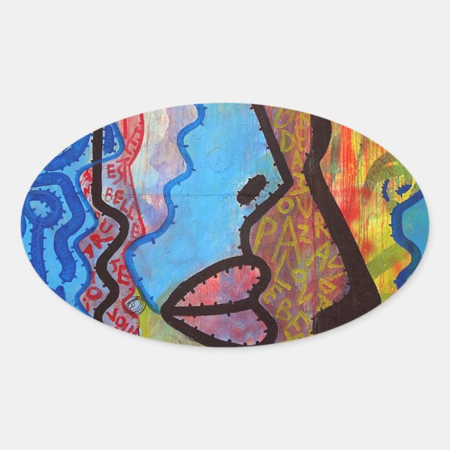 Adesivo Oval Grafite Abstrato colorido (Frente)