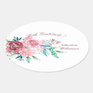 Adesivo Oval Gratidão Vermelha e Rosa Rosas Flores Spray
