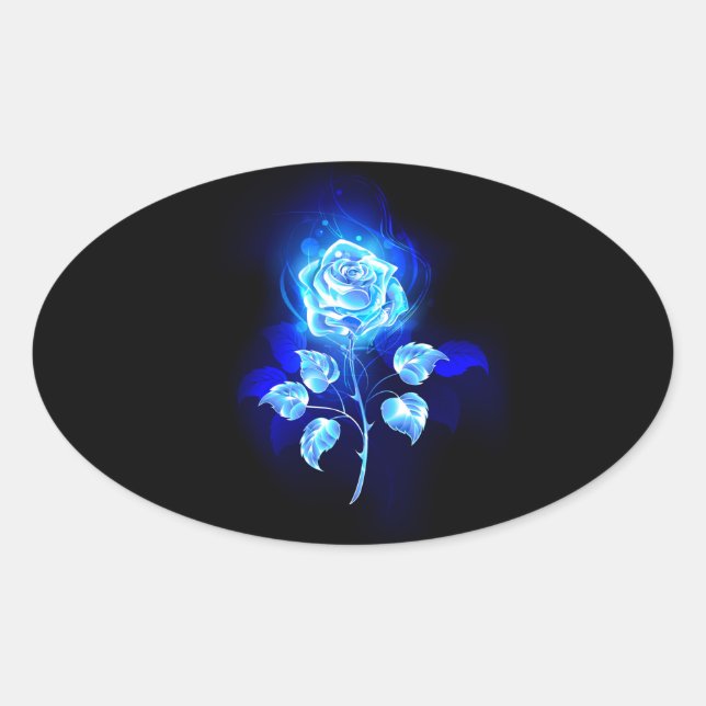 Adesivo Oval Gravação de Rosa Azul (Frente)