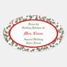 Green Holly com Red Berries Custom Baking Sticker