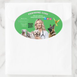 Adesivo Oval Green White Pet Store Sign Dogs, Cats, Birds Vet 