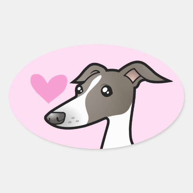 Adesivo Oval Greyhound / Whippet / Italiano Greyhound Love (Frente)