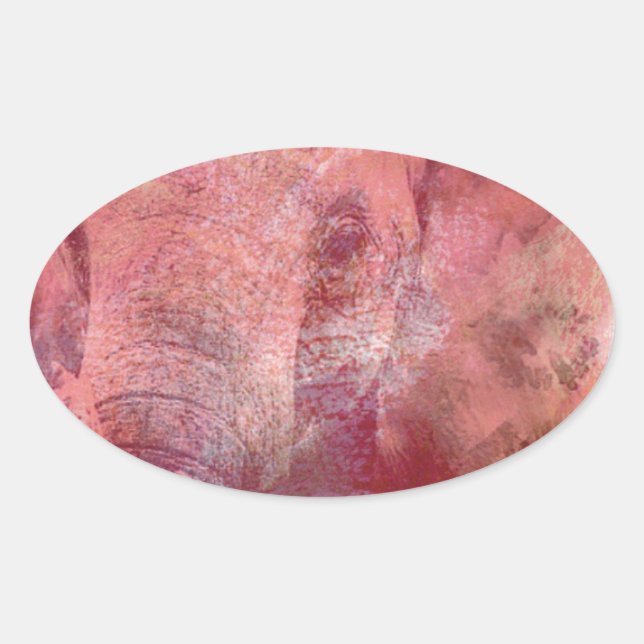 Adesivo Oval Grunge de Elefante Rosa (Frente)