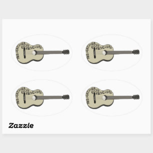 Adesivo Oval Guitarra de Guthrie "Esta Máquina Matar Fascistas"