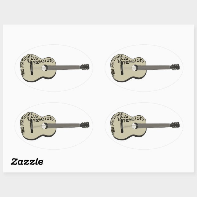 Adesivo Oval Guitarra de Guthrie "Esta Máquina Matar Fascistas" (Folha)