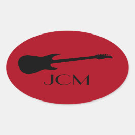 Adesivo Oval Guitarra Elétrica Monogram Modern Black em Vermelh