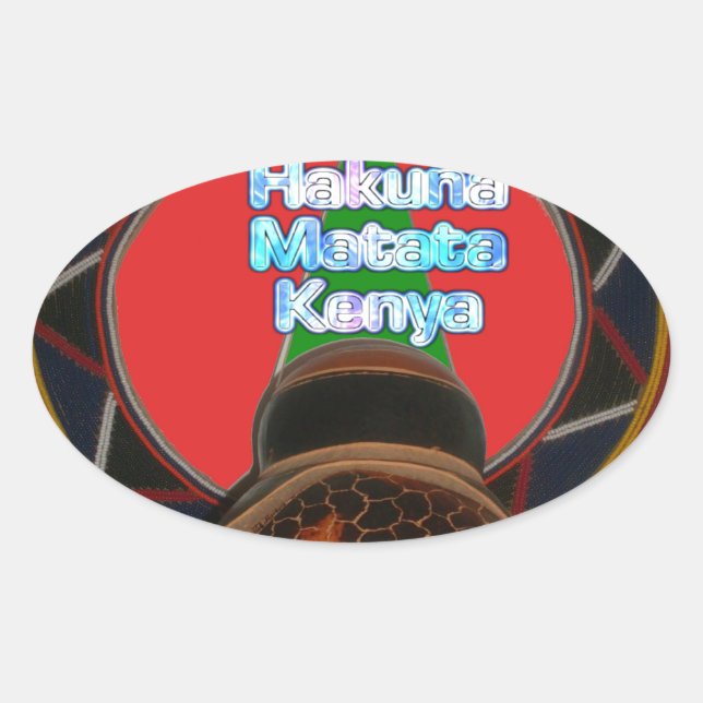 Adesivo Oval Hakuna Matata Kenya Art Impressão (Frente)
