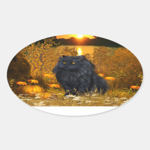 Adesivo Oval Halloween de gato persa negro