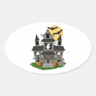 Adesivo Oval Halloween Haunted House