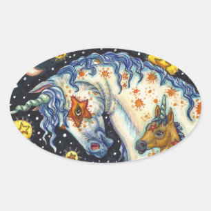 ADESIVO OVAL HALLOWEEN UNICORNS, STAR HORSE E FANTASIA DE COLT