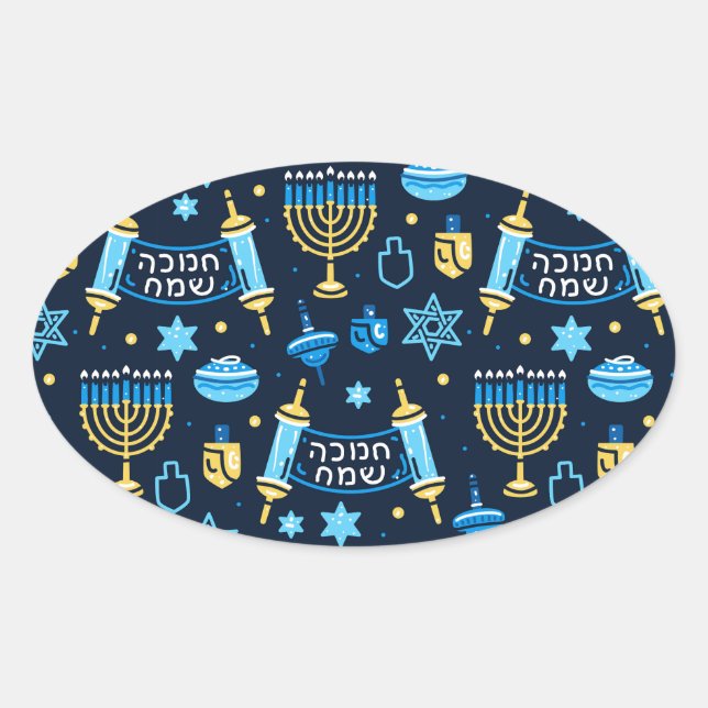 Adesivo Oval Hanukkah Menorah e a Estrela de David (Frente)