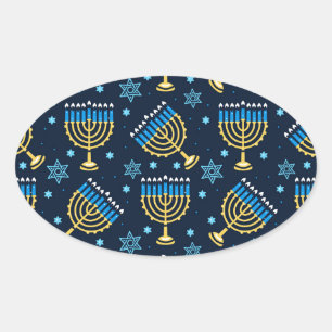 Adesivo Oval Hanukkah Menorah e a Estrela de David