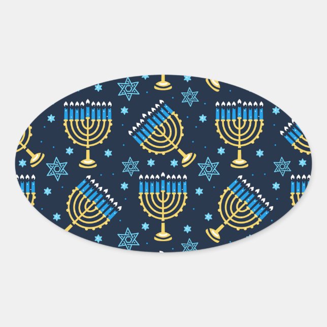Adesivo Oval Hanukkah Menorah e a Estrela de David (Frente)