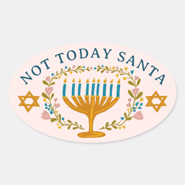 ADESIVO OVAL HANUKKAH NÃO PAPAI NOEL HOJE FELIZMENTE ROUPADO PE (Frente)