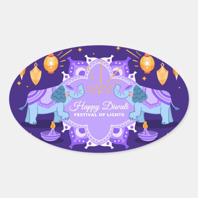 Adesivo Oval Happy Diwali (Frente)