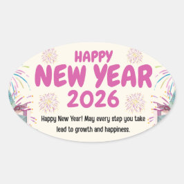 Adesivo Oval Happy New Year 2026 Sticker