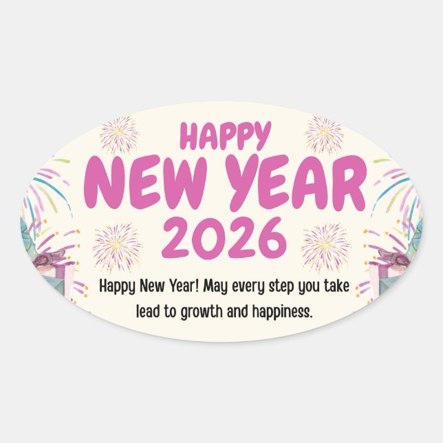 Adesivo Oval Happy New Year 2026 Sticker (Frente)