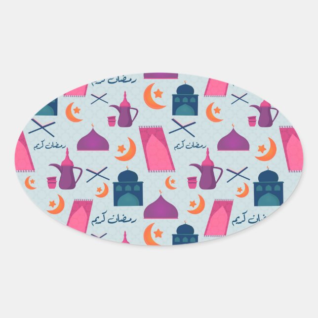 Adesivo Oval Happy Ramadan Pattern (Frente)