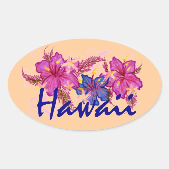Adesivo Oval Hawaii hibiscus flores de pêssego (Frente)