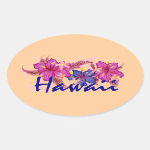 Adesivo Oval Hawaii hibiscus flores de pêssego