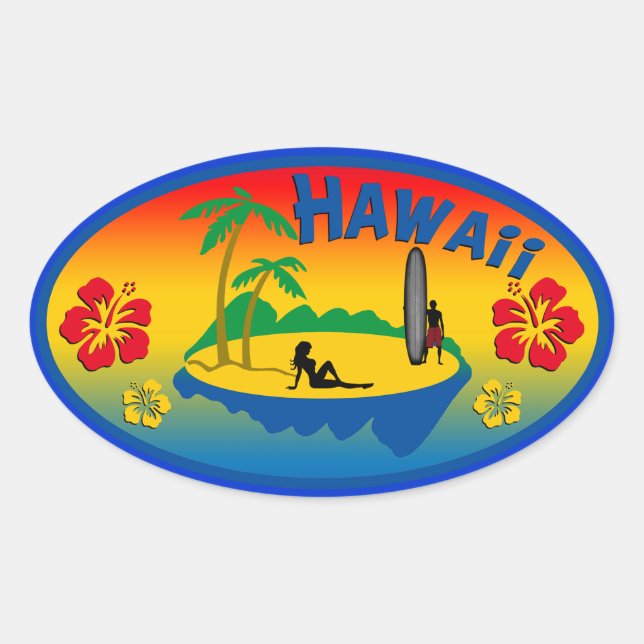 Adesivo Oval Hawaii Surfing Sticker (Frente)