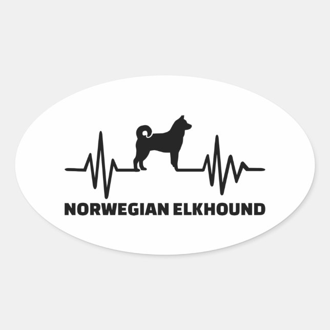 Adesivo Oval Heartbeat Norueguês Elkhound (Frente)