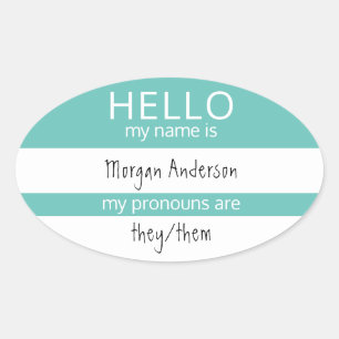 Adesivo Oval HELLO Personalizado Meu Nome Pronounounes É Crachá
