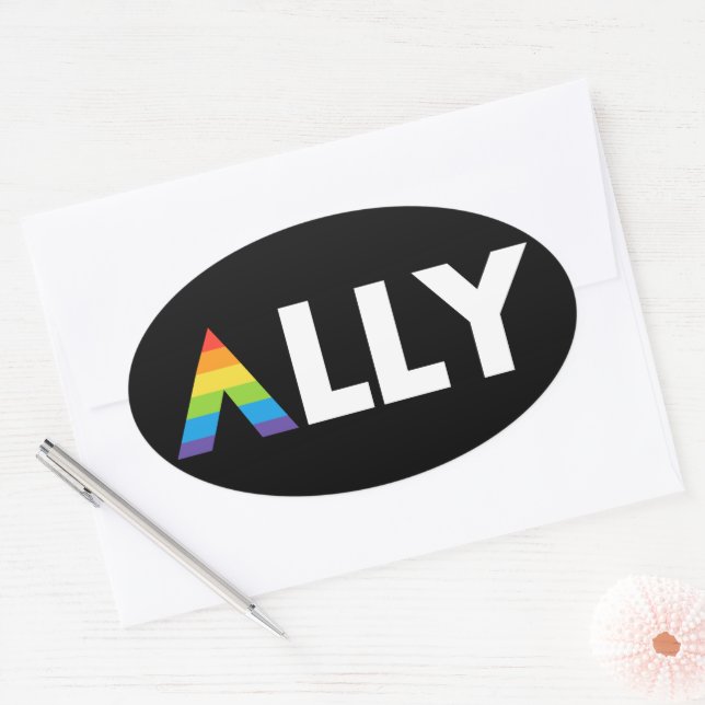 Adesivo Oval Hetero Ally LGBTQ Rainbow LGBT (Envelope)