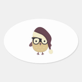 Adesivo Oval Hipster Papai noel Coruja