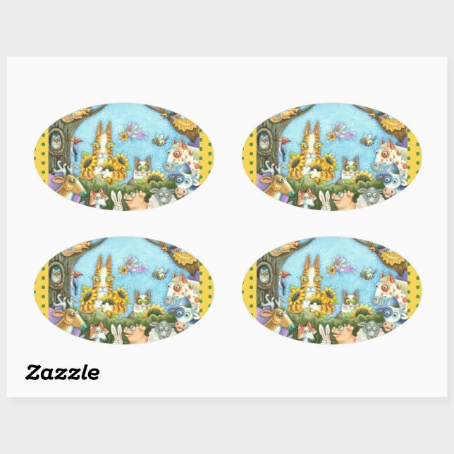 ADESIVO OVAL HISS N' FITZ CATES E MENAGÉRIOS DE AMIGOS, ENGRAÇA (Folha)