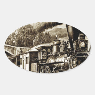Adesivo Oval História da locomotiva com motor a vapor