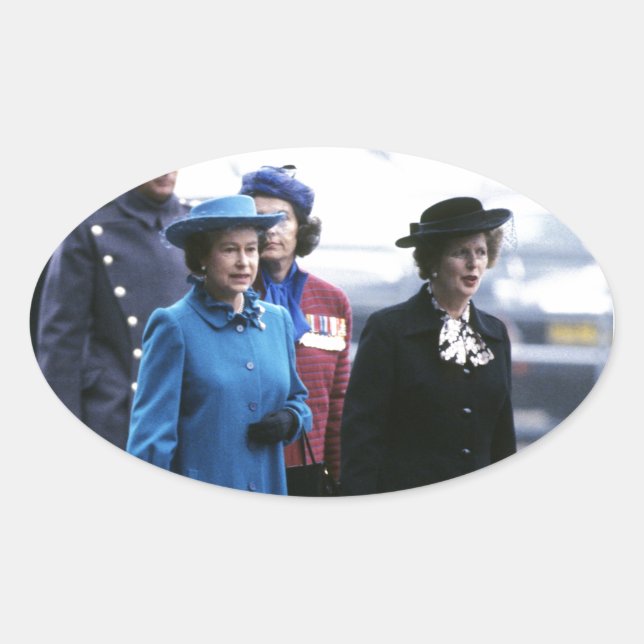 Adesivo Oval HM Queen Elizabeth II-Margaret Thatcher (Frente)