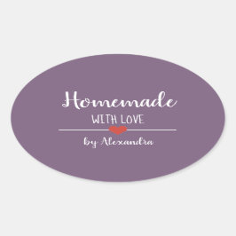 Adesivo Oval Homemada com amor roxo personalizado 
