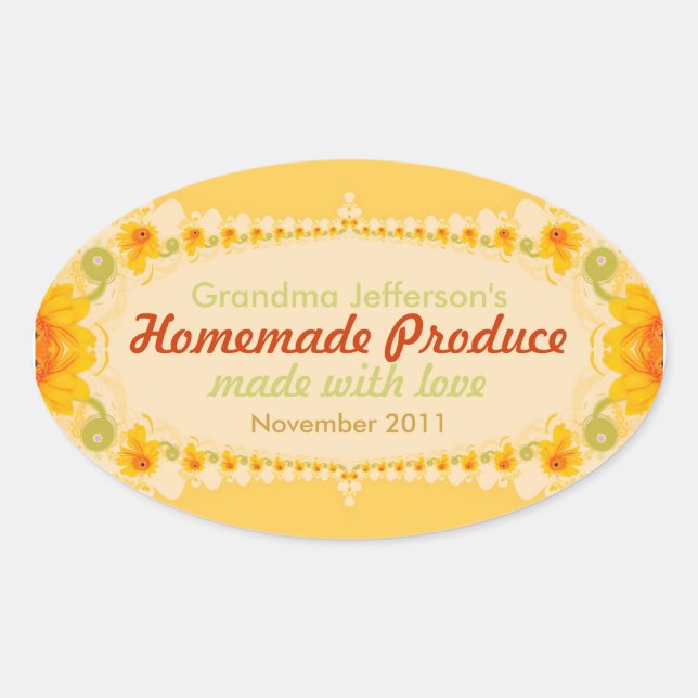Adesivo Oval Homemade with Love Oval Label Sticker (Frente)