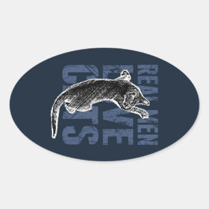 Adesivo Oval Homens Reais Adoram Gatos de Aço Azul