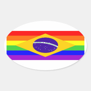 Adesivo Oval homossexual orgulhoso alegre da bandeira do