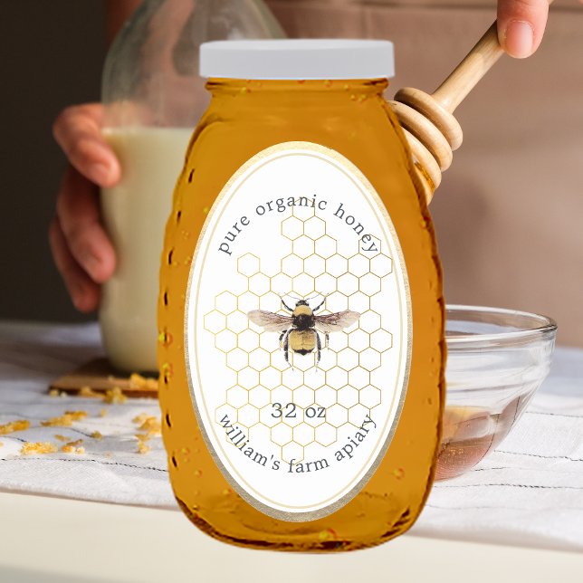 Adesivo Oval Honey Jar Label Honeybee Apiary Honeycomb Dourado (Criador carregado)