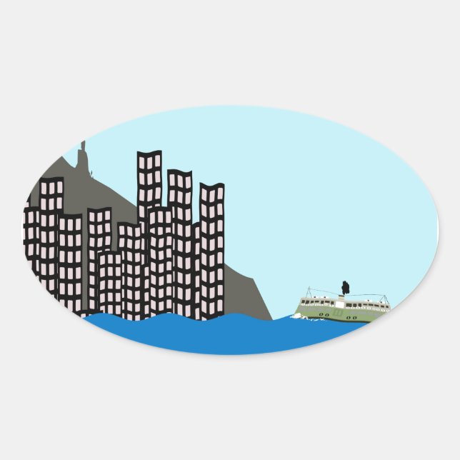 Adesivo Oval Hong Kong Skyline (Frente)