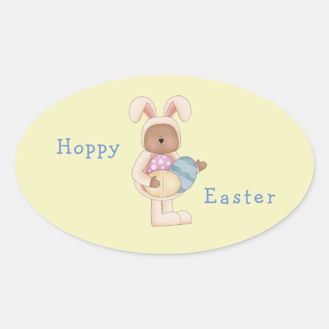 Adesivo Oval Hoppy Easter Bunny Teddy Bear (Frente)
