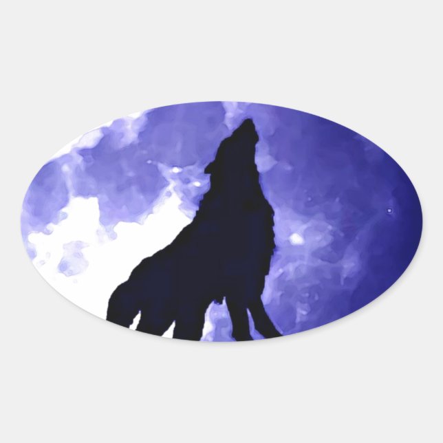 Adesivo Oval Howling Wolf & Fullmoon (Frente)