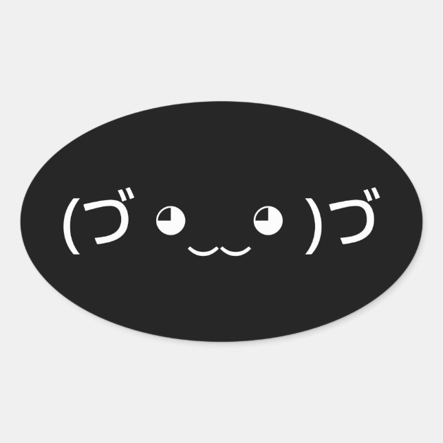 Adesivo Oval Hugging Emoticon (づ ◕ ‿ ◕ ‿ )づ Japão Oval (Frente)